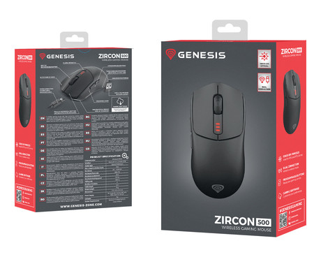 GENESIS ZIRCON 500 brezžična miška, gaming / pisarniška, 10.000DPI, Bluetooth 5.0 / USB 2.4GHz / USB Type-C, 6 gumbov, polnilna baterija, spomin, programska oprema, Plug & Play, bela (Howlite White)