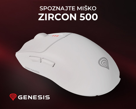 GENESIS ZIRCON 500 brezžična miška, gaming / pisarniška, 10.000DPI, Bluetooth 5.0 / USB 2.4GHz / USB Type-C, 6 gumbov, polnilna baterija, spomin, programska oprema, Plug & Play, bela (Howlite White)