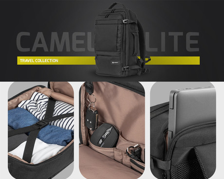 Natec CAMEL LITE univerzalni 2v1 nahrbtnik, za prenosnike do 15.5", 19L, potovalni, nastavljiv, trpežen, 10 žepov, raztegljiv, vodoodporen, Trolley sistem, črn