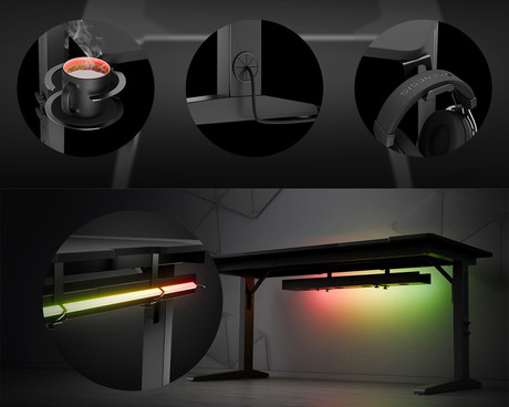 GENESIS HOLM MODULAR 160 pisarniška / gaming miza, modularna, robustna konstrukcija, nastavljiva višina, RGB LED osvetlitev, napeljava kablov, 2x držalo, 160x75cm, črna GENESIS HOLM MODULAR 160 pisarniška / gaming miza, modularna, robustna konstrukcija, nastavljiva višina, RGB LED osvetlitev, napeljava kablov, 2x držalo, 160x75cm, črna