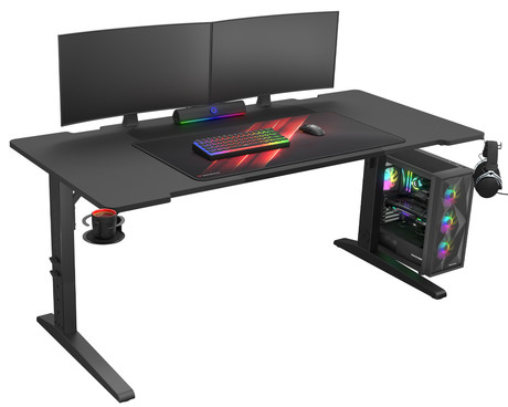 GENESIS HOLM MODULAR 160 pisarniška / gaming miza, modularna, robustna konstrukcija, nastavljiva višina, RGB LED osvetlitev, napeljava kablov, 2x držalo, 160x75cm, črna GENESIS HOLM MODULAR 160 pisarniška / gaming miza, modularna, robustna konstrukcija, nastavljiva višina, RGB LED osvetlitev, napeljava kablov, 2x držalo, 160x75cm, črna