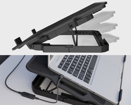 Natec DIPPER 2 hladilno stojalo za prenosnike, do 17.3", 6 stopenj naklona, 180mm ventilator, nastavljiva hitrost, LED osvetlitev, 2x USB Type-A, črno