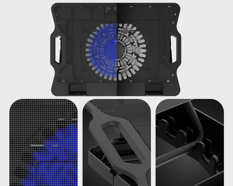 Natec DIPPER 2 hladilno stojalo za prenosnike, do 17.3", 6 stopenj naklona, 180mm ventilator, nastavljiva hitrost, LED osvetlitev, 2x USB Type-A, črno