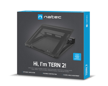Natec TERN 2 stojalo za prenosnike, do 17.3", 8 stopenj naklona, kovina, organizacija kablov, visokokakovostni materiali, protizdrsni elementi, zložljiva oblika, črno