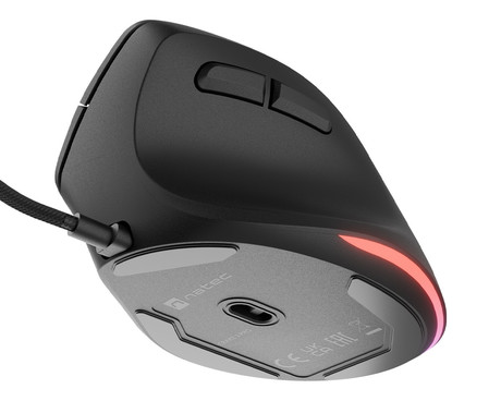 Natec CRAKE 2 PRO vertikalna žična miška, ergonomska, 12800DPI, 6 gumbov, tiha stikala, RGB LED osvetlitev, programska oprema, pomnilnik, 150cm pleteni kabel, za desničarje, črna