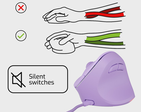 Natec CRAKE 2 PRO vertikalna žična miška, ergonomska, 12800DPI, 6 gumbov, tiha stikala, RGB LED osvetlitev, programska oprema, pomnilnik, 150cm pleteni kabel, za desničarje, vijolična