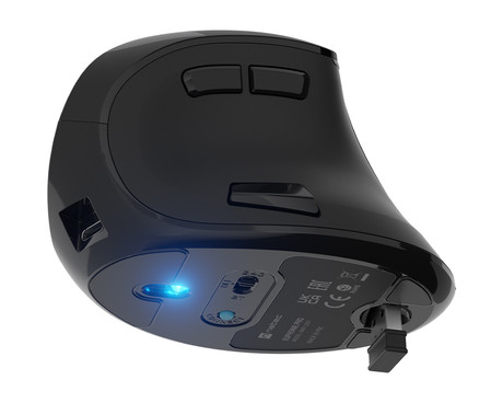 Natec EUPHONIE PRO vertikalna brezžična miška, ergonomska, Bluetooth / USB 2.4GHz, 4000DPI, 9 gumbov, tiha stikala, polnilna baterija, senzor Blue Sense, OLED zaslon, pomnilnik, USB Type-C, črna