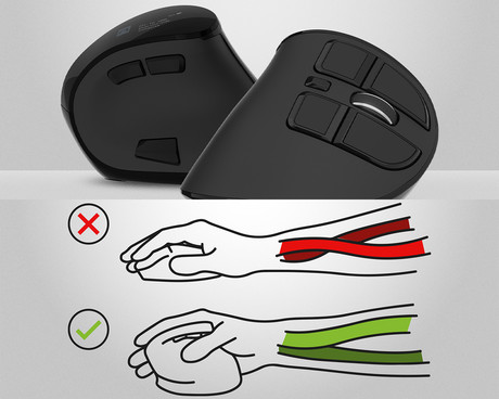 Natec EUPHONIE PRO vertikalna brezžična miška, ergonomska, Bluetooth / USB 2.4GHz, 4000DPI, 9 gumbov, tiha stikala, polnilna baterija, senzor Blue Sense, OLED zaslon, pomnilnik, USB Type-C, črna