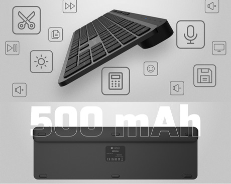 Natec MEDUSA brezžična tipkovnica, profesionalna, Bluetooth / USB 2.4GHz, X-SCISSORS tiha stikala, polnilna baterija, 21 multimedijskih tipk, Windows / Android / Linux / MacOS, USB Type-C, črna