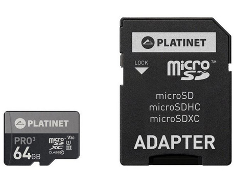 PLATINET PMMSDX64UIII microSD kartica, 64GB, 90MB/s, class10, UHS-I, +adapter