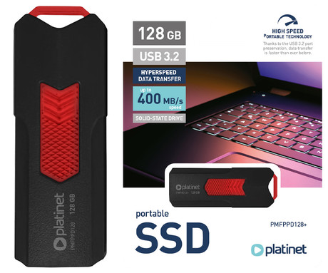 PLATINET PMFPPD128+ prenosni SSD disk, 128GB, USB 3.2 Gen2, 400MB/s, HYPERSPEED, najhitrejši in najmanjši na svetu