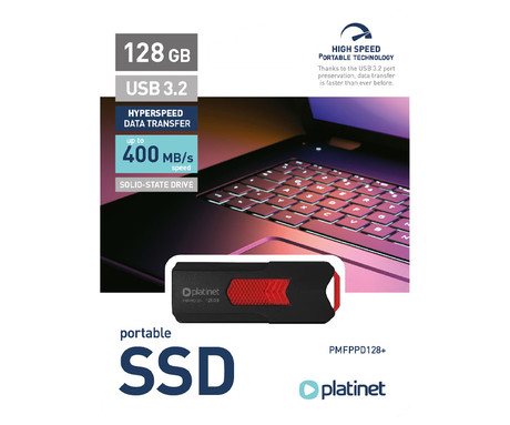 PLATINET PMFPPD128+ prenosni SSD disk, 128GB, USB 3.2 Gen2, 400MB/s, HYPERSPEED, najhitrejši in najmanjši na svetu