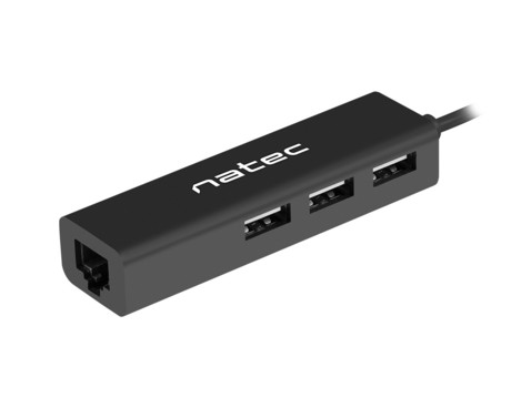 Natec DRAGONFLY adapter USB hub, 3x USB-A 2.0, 1x Ethernet RJ-45, 480MB/s, Plug&Play, črn