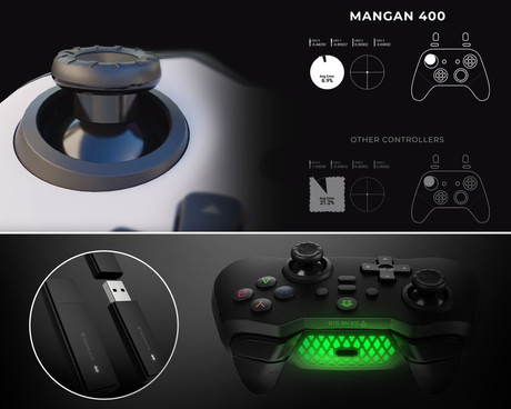 GENESIS MANGAN 400 brezžični igralni plošček / gamepad, 19 gumbov, vibriranje, Bluetooth, LED, Windows / Android / iOS / Nintendo, baterija, + prednja plošča, + torbica, bel (Howlite White)