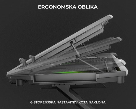 GENESIS OXID 850 RGB hladilno stojalo / podstavek za prenosnike do 17.3'', 6 naklonov, RGB LED osvetlitev, 5 ventilatorjev, črno