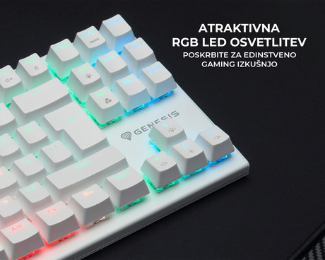 GENESIS THOR 303 TKL gaming tipkovnica, mehanska, RGB LED osvetlitev, Anti-Ghosting, F1 - F12, aplikacija, bela