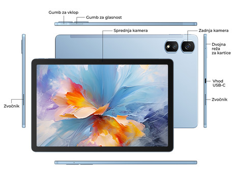 Blackview TAB 16 PRO tablični računalnik, 11", 4G-LTE, 8GB+256GB, IPS Full HD+, Android 14, WiFi 5, Bluetooth, GPS, zvočniki, +pisalo, +ovitek, moder (Daybreak Blue)
