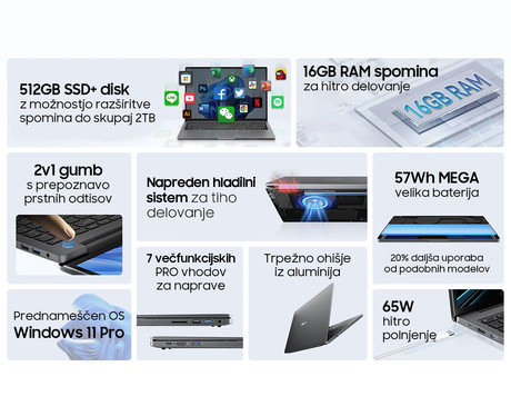 Blackview ACEBOOK 12 prenosni računalnik, 16" (40,64cm), 16GB RAM, 512GB SSD, Windows 11 Pro, Intel i5, IPS FHD+, WiFi 5, Bluetooth, 57Wh baterija, prednja kamera, dvojni zvočniki, siv (Starry Gray)