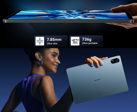 Blackview MEGA 8 tablični računalnik, 13", 3v1 AI, 4G LTE, 12GB+256GB, IPS FHD+, Android, 11.000mAh, 5G WIFI, Bluetooth, Dual SIM, GPS, stereo zvočniki, +ovitek, +dodatki, moder (Twilight Blue)