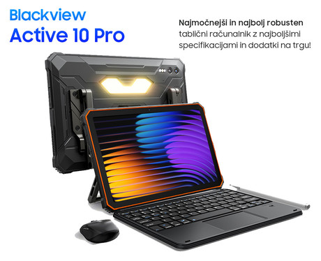 Blackview ACTIVE 10 PRO robusten tablični računalnik, 10.95", 5G LTE, 12GB+512GB, IPS FHD+, Android, 30000mAh, WIFI 5, Bluetooth 5.4, Dual SIM, GPS, NFC, AI, stereo zvočniki, +dodatki, črno oranžen