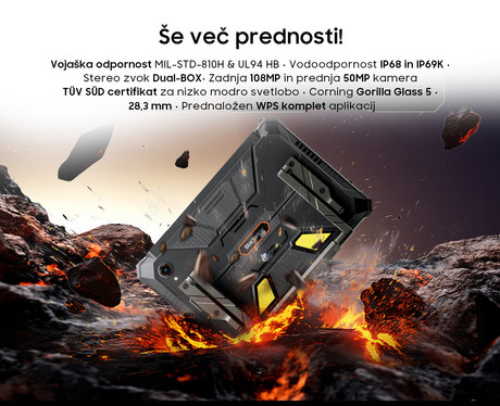 Blackview ACTIVE 12 PRO robusten tablični računalnik / projektor, 11", 3v1 AI, 5G LTE, 16GB+1TB, IPS FHD+, Android, 30000mAh, WIFI 6E, Bluetooth 5.4, Dual SIM, GPS, NFC, stereo zvočniki, +dodatki, črn