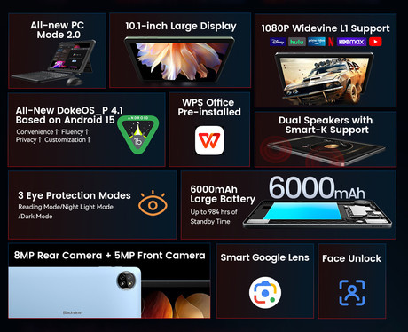 Blackview TAB 20 WIFI tablični računalnik, 10.1", Google Gemini AI 2.0, 4GB+64GB, IPS HD+, Android, 6000mAh, WiFi 5, Bluetooth, GPS, stereo zvočniki, +ovitek, siv (Interstellar Gray)