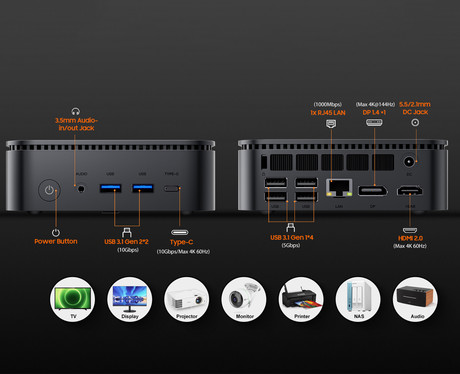 Blackview MP100 PRO namizni mini računalnik, Windows 11 PRO, Intel Alder Lake i9, 16GB RAM, 1TB SSD, WIFI 6, Bluetooth 5.2, Ethernet, 6x USB 3.2, 1x HDMI, 1x DP, 1x USB Type-C, črn