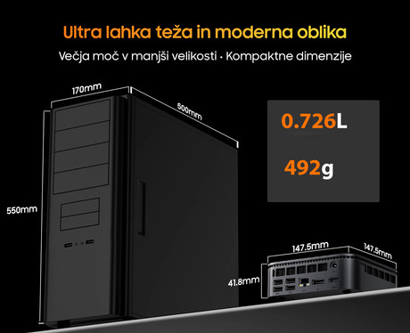 Blackview MP100 PRO namizni mini računalnik, Windows 11 PRO, Intel Alder Lake i9, 16GB RAM, 1TB SSD, WIFI 6, Bluetooth 5.2, Ethernet, 6x USB 3.2, 1x HDMI, 1x DP, 1x USB Type-C, črn