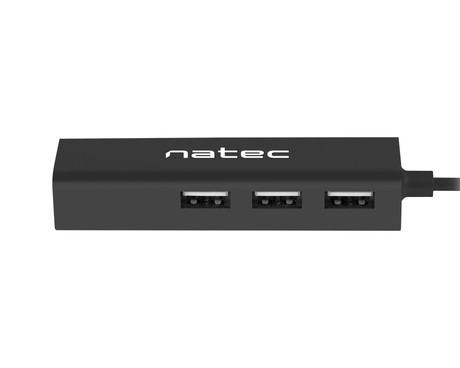 Natec DRAGONFLY adapter USB hub, 3x USB-A 2.0, 1x Ethernet RJ-45, 480MB/s, Plug&Play, črn