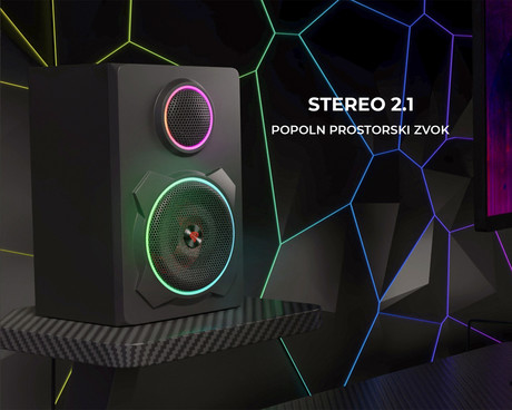 GENESIS HELIUM 800 BT računalniški zvočniki, STEREO 2.1, 60W RMS, RGB LED osvetlitev, Bluetooth 5.0, kontrolna plošča, daljinski upravljalnik, črni