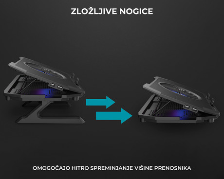 GENESIS OXID 850 RGB hladilno stojalo / podstavek za prenosnike do 17.3'', 6 naklonov, RGB LED osvetlitev, 5 ventilatorjev, črno