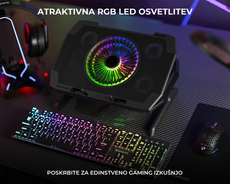 GENESIS OXID 850 RGB hladilno stojalo / podstavek za prenosnike do 17.3'', 6 naklonov, RGB LED osvetlitev, 5 ventilatorjev, črno