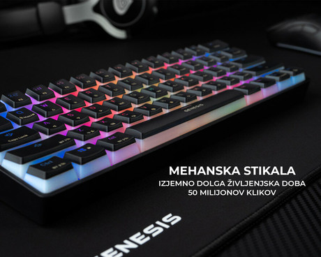 GENESIS THOR 660 gaming tipkovnica, mehanska, žična USB Type-C / brezžična Bluetooth, RGB LED osvetlitev, Anti-Ghosting, F1 - F12, aplikacija, črna