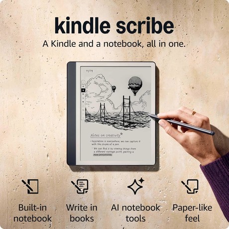 AMAZON KINDLE Scribe e-bralnik, 10.2", 32GB, WIFI, Bluetooth, USB Type-C, pisalo Premium Pen Plus, črn (Tungsten)
