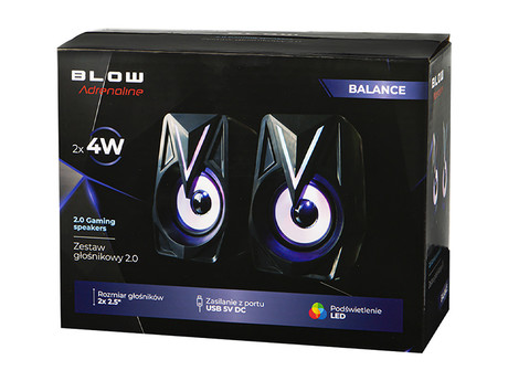 BLOW računalniški in gaming zvočniki BALANCE, 2.0 Stereo, USB, RGB LED osvetlitev, 2x4W, črni