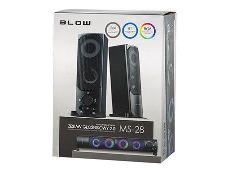 BLOW računalniški zvočniki soundbar MS-28, 2v1, 2.0 Stereo, USB, Bluetooth, RGB LED osvetlitev, črni