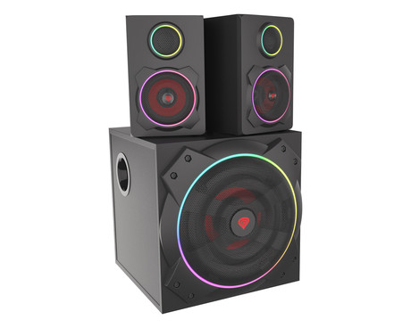 GENESIS HELIUM 800 BT računalniški zvočniki, STEREO 2.1, 60W RMS, RGB LED osvetlitev, Bluetooth 5.0, kontrolna plošča, daljinski upravljalnik, črni