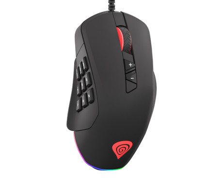 GENESIS Xenon 770 gaming optična miška, 10200DPI, RGB LED osvetlitev, 14 tipk, 2v1, zamenljiva plošča, vgrajen spomin, programska oprema, črna