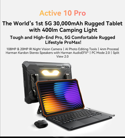 Blackview TAB ACTIVE 10 PRO robusten tablični računalnik, 10.95", 5G, 12GB+256GB, IPS FHD+, Android, rugged, črn (Onyx Black)