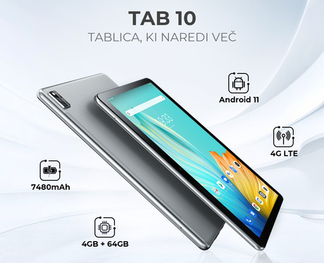 EOL - BlackView TAB 10 tablični računalnik 10.1", 4G LTE, 4GB + 64GB, IPS FHD+ 1920x1200, Android 11, GPS, 13MP/5MP, priložen ovitek, siva (grey)