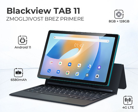 EOL - BlackView TAB 11 tablični računalnik 10.36", 4G-LTE, 8GB+128GB, IPS 2K (2000x1200), Android 11, GPS, Octa-core, 13MP/8MP, priložen ovitek, siva (Meteorite Gray)