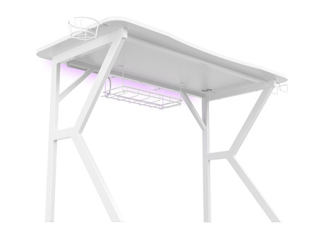 GENESIS HOLM 320 RGB gaming miza, profesionalna, ergonomska, RGB LED osvetlitev, stojalo za monitor, nosilci za pijačo / gamepad / slušalke, 3x USB Type-A vhod, brezžični polnilec, karbon stil, bela