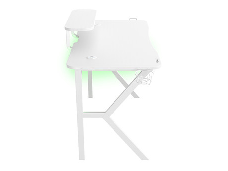 GENESIS HOLM 320 RGB gaming miza, profesionalna, ergonomska, RGB LED osvetlitev, stojalo za monitor, nosilci za pijačo / gamepad / slušalke, 3x USB Type-A vhod, brezžični polnilec, karbon stil, bela