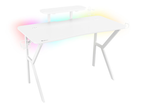 GENESIS HOLM 320 RGB gaming miza, profesionalna, ergonomska, RGB LED osvetlitev, stojalo za monitor, nosilci za pijačo / gamepad / slušalke, 3x USB Type-A vhod, brezžični polnilec, karbon stil, bela