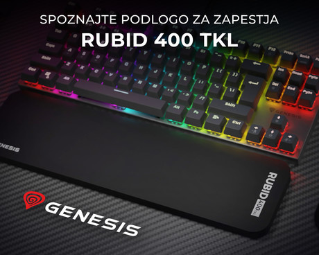 GENESIS RUBID 400 TKL podloga za zapestja, ergonomska, mehka pena, protizdrsna, 360 x 95 mm, črna