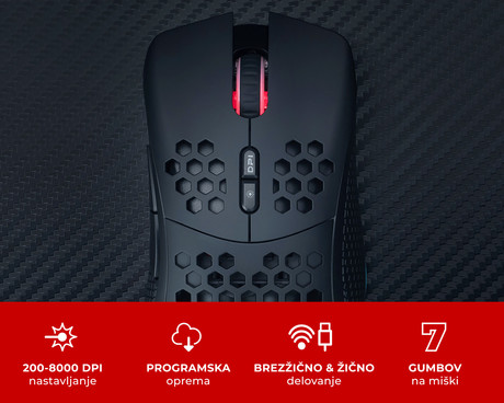 EOL - GENESIS ZIRCON 550 gaming optična žična / brezžična miška, RGB LED, 7 tipk, 8000 DPI, polnilna baterija, programska oprema