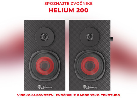 GENESIS HELIUM 200 računalniški zvočniki, STEREO 2.0, 20W RMS, mini jack 3.5mm, kontrolna plošča, nadzor glasnosti, priklop za slušalke, karbonski izgled, leseni, črni