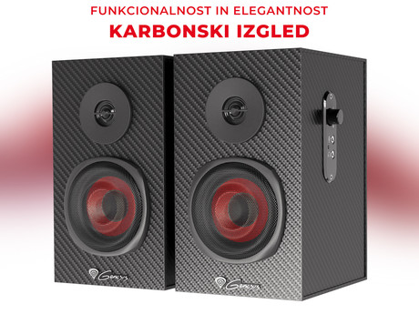 GENESIS HELIUM 200 računalniški zvočniki, STEREO 2.0, 20W RMS, mini jack 3.5mm, kontrolna plošča, nadzor glasnosti, priklop za slušalke, karbonski izgled, leseni, črni