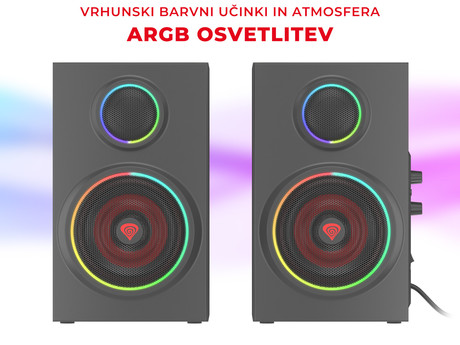 GENESIS HELIUM 300BT RGB računalniški zvočniki, STEREO 2.0, 24W RMS, RGB LED osvetlitev, 3.5mm audio jack, Bluetooth 5.0, gumbi za upravljanje