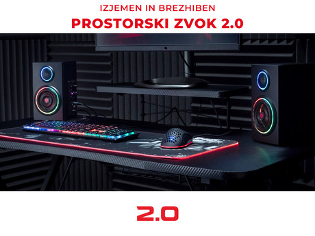 GENESIS HELIUM 300BT RGB računalniški zvočniki, STEREO 2.0, 24W RMS, RGB LED osvetlitev, 3.5mm audio jack, Bluetooth 5.0, gumbi za upravljanje